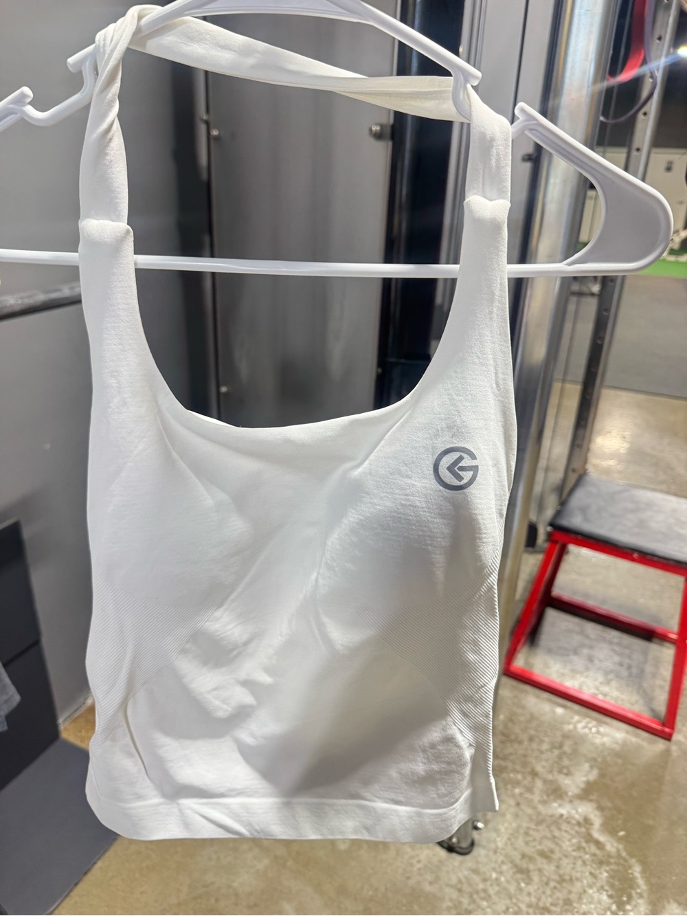 White Athletic Tank Top with Small Gray Logo